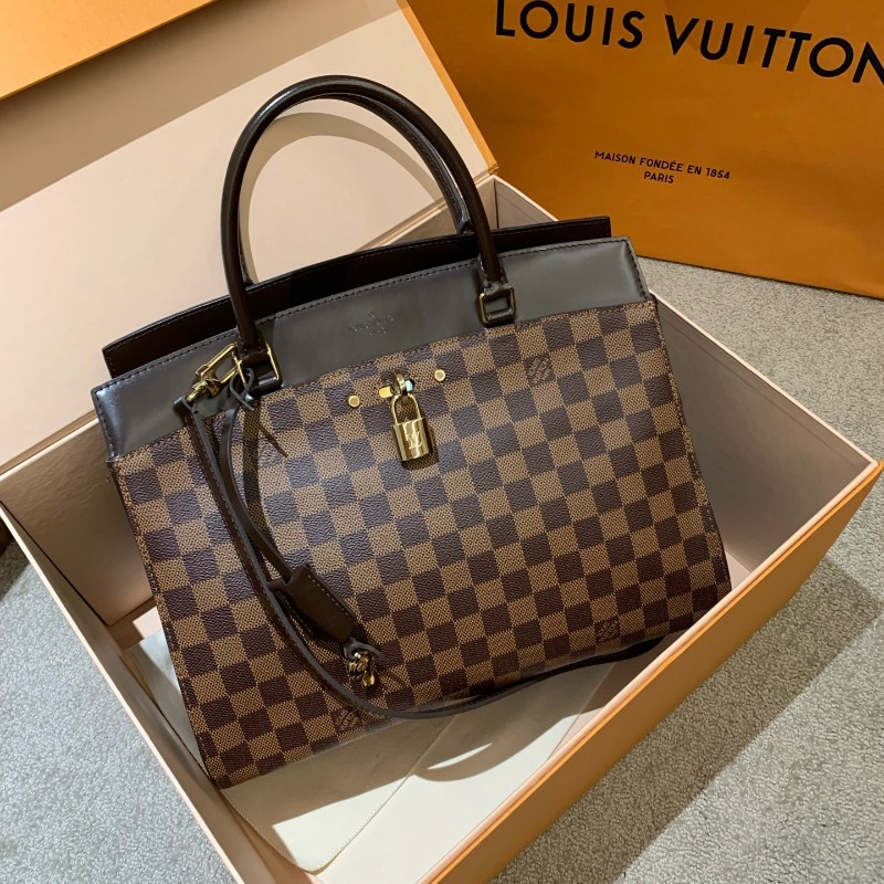 LV rivoli 經典棕色Damier帆布棋盤格手提包 肩背包斜背包-0