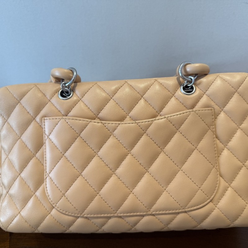 Chanel 奶茶色康鹏波士頓枕頭包 肩背包 10開-12