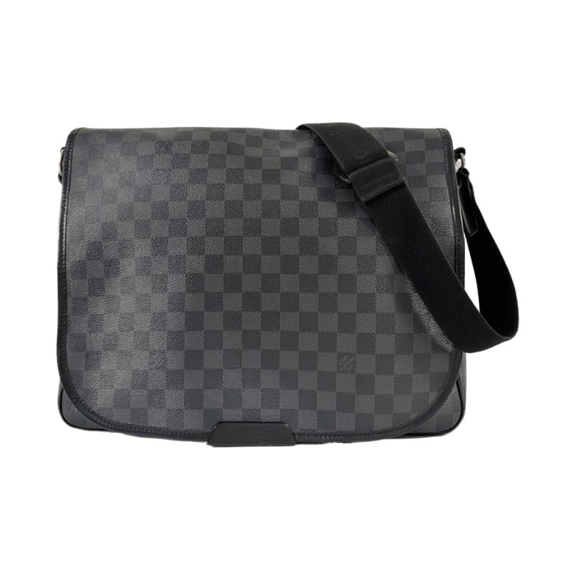 LOUIS VUITTON DANIEL 大號 灰色塗層帆布棋盤格斜背包肩背包 銀色五金-0