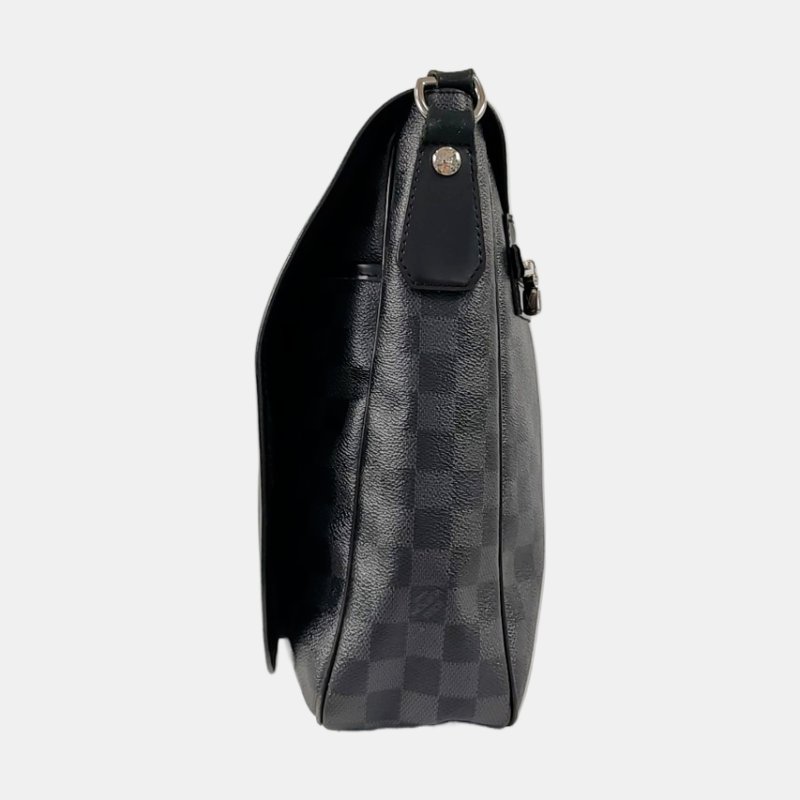 LOUIS VUITTON DANIEL 大號 灰色塗層帆布棋盤格斜背包肩背包 銀色五金-2