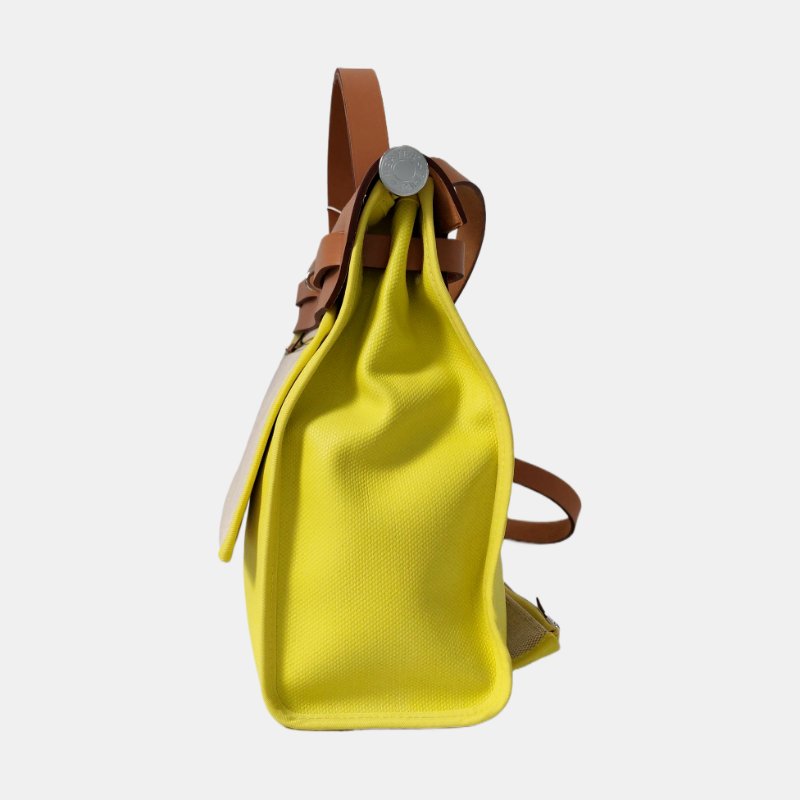 HERMÈS Herbag 31 糖果黃塗層帆布肩背包 手提包 銀色五金 Z刻 子袋可拆卸肩帶-3