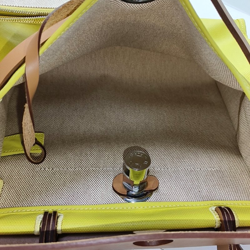 HERMÈS Herbag 31 糖果黃塗層帆布肩背包 手提包 銀色五金 Z刻 子袋可拆卸肩帶-6