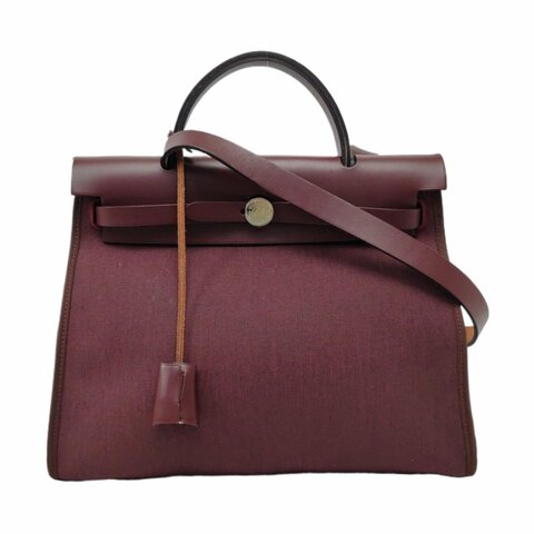 HERMÈS Herbag 馬鞍紅帆布肩背包手提包斜背包 銀色五金 框R刻 子袋可拆卸肩帶
