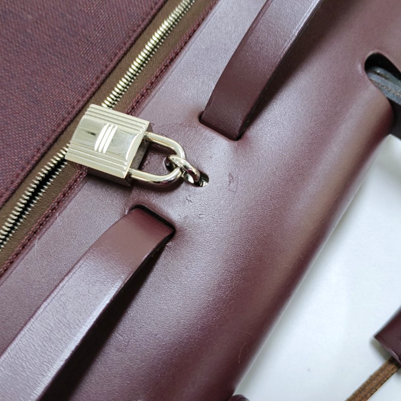 HERMÈS Herbag 馬鞍紅帆布肩背包手提包斜背包 銀色五金 框R刻 子袋可拆卸肩帶-9