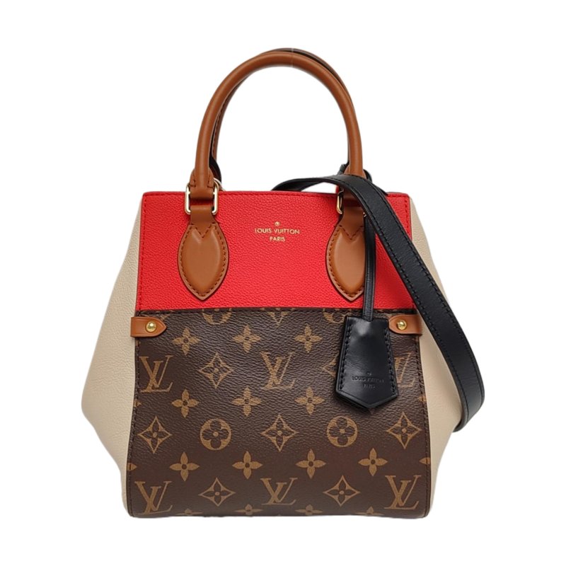 LOUIS VUITTON FOLD 小號 棕色塗層帆布老花肩背包手提包斜背包 金色五金 可拆卸肩帶-0
