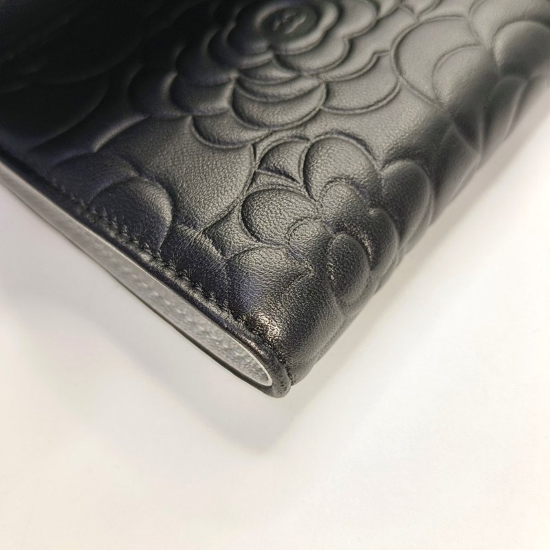 CHANEL 黑色牛皮壓紋錢包 銀包 長夾 銀色五金16開-8