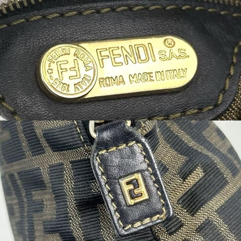 【LA LUNE】中古包 Fendi 小貝殼黑咖啡色老花單肩包 側背包 斜背包 二手包-5