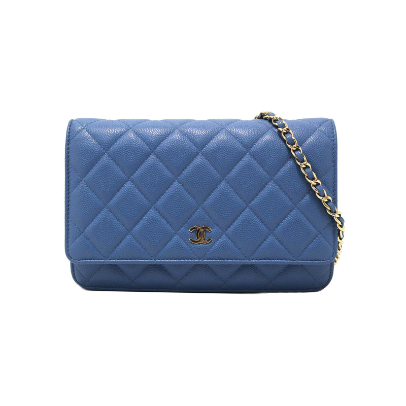 Chanel Blue Quilted Caviar Leather Wallet On Chain WOC/ Clutch Bag-0