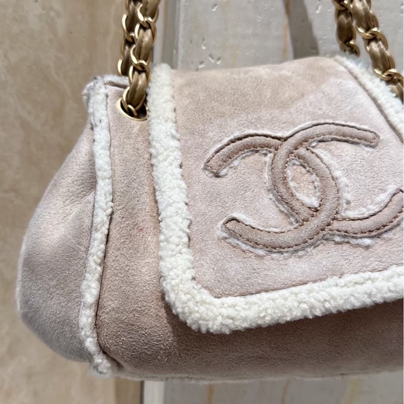CHANEL 麂皮毛毛鏈條包 7開-2