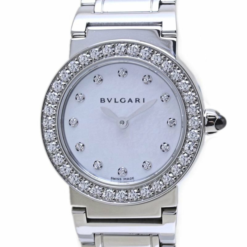 BVLGARI 女士不銹鋼手錶,錶圈鑲嵌 12 顆鑽石(BBL26WSDS BBL26S 102374)40086-0