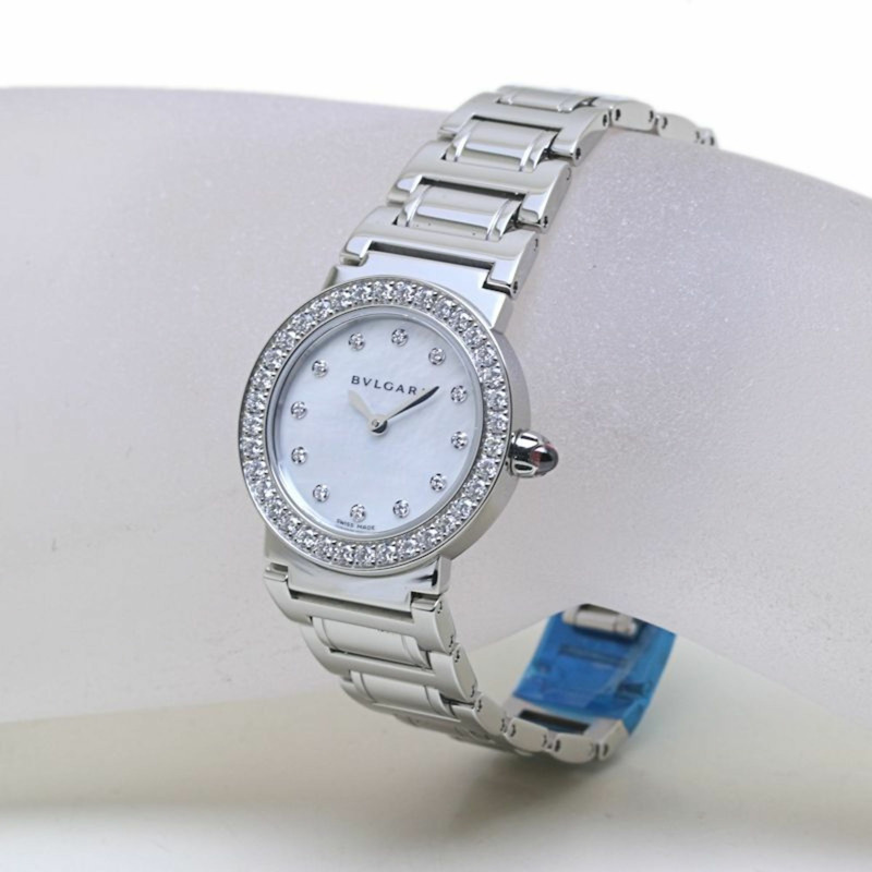 BVLGARI 女士不銹鋼手錶,錶圈鑲嵌 12 顆鑽石(BBL26WSDS BBL26S 102374)40086-1