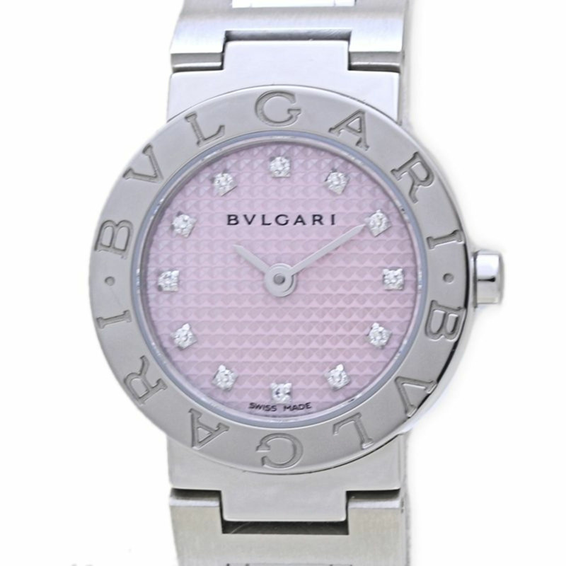 BVLGARI 12P 鑽石粉紅貝殼手錶 BB23C2SS 12JA BB23SS 日本獨家女士不鏽鋼 40088-9