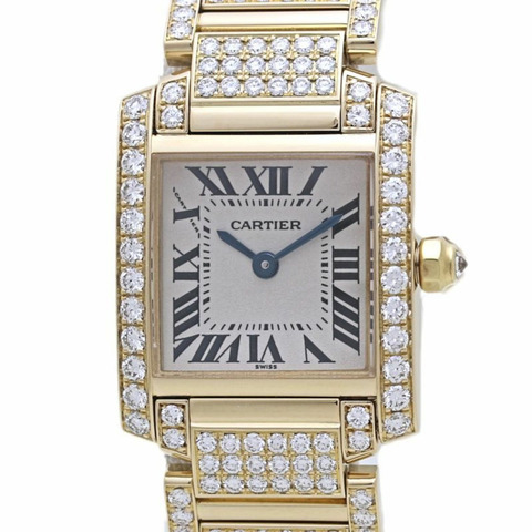 CARTIER Tank Française SM WE1001RD 女士腕錶，附鑽石錶圈和錶鍊，18K 黃金，40098