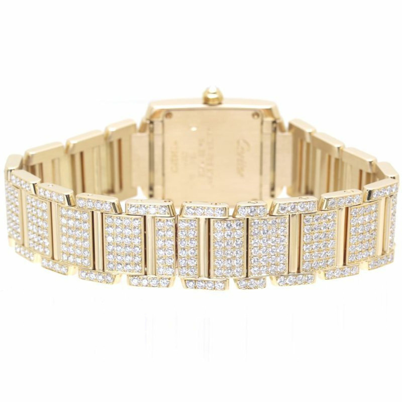 CARTIER Tank Française SM WE1001RD 女士腕錶，附鑽石錶圈和錶鍊，18K 黃金，40098-3