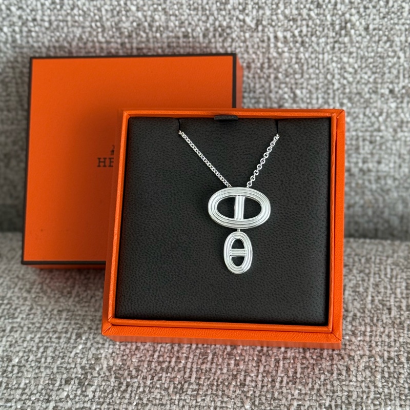 Hermes 愛馬仕豬鼻子925純銀項鏈-0