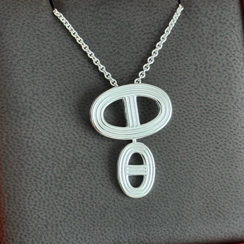 Hermes 愛馬仕豬鼻子925純銀項鏈-1