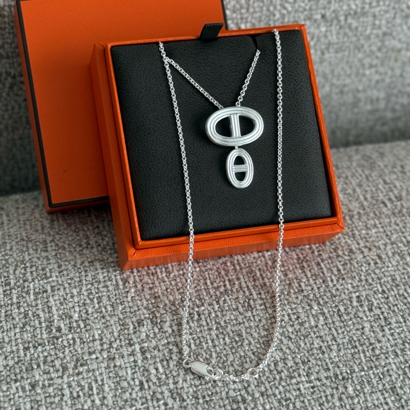 Hermes 愛馬仕豬鼻子925純銀項鏈-2