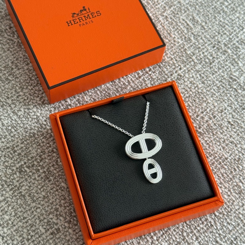 Hermes 愛馬仕豬鼻子925純銀項鏈-3