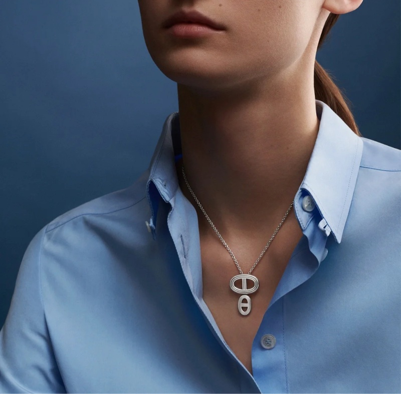 Hermes 愛馬仕豬鼻子925純銀項鏈-4