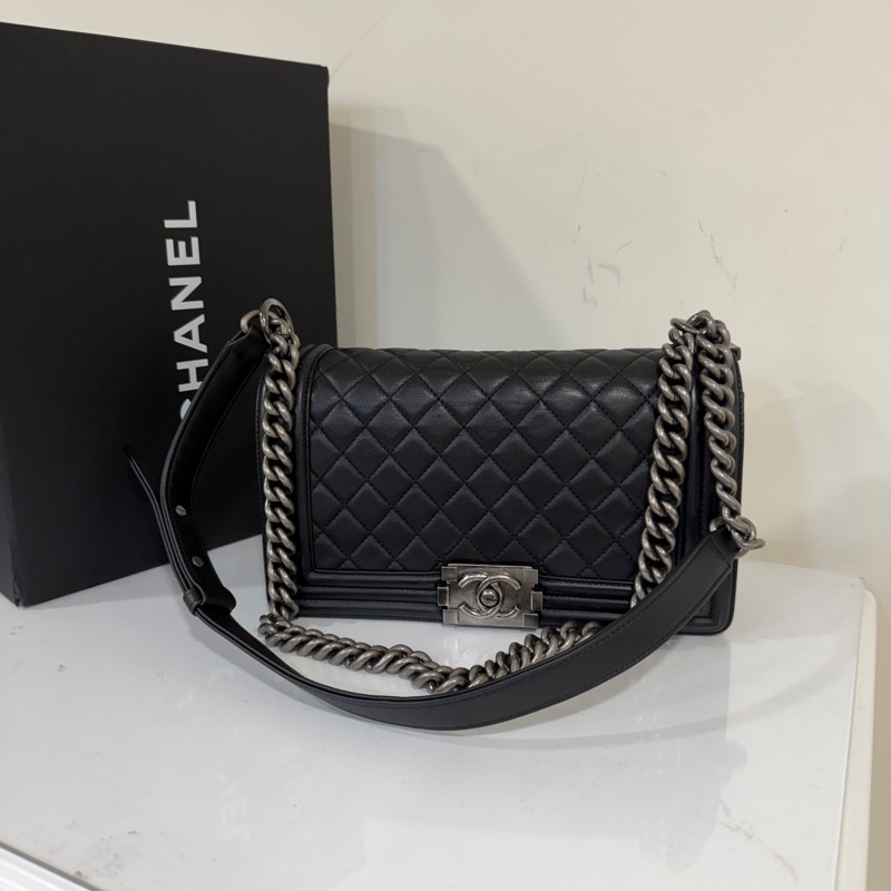 全配🈶購證♥️ 香奈兒黑銀leboy中號-2