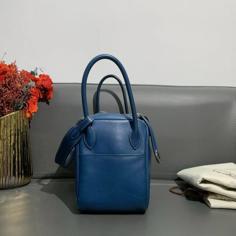 98新Hermes愛馬仕Lindy26寶石藍swift皮銀扣D刻-2