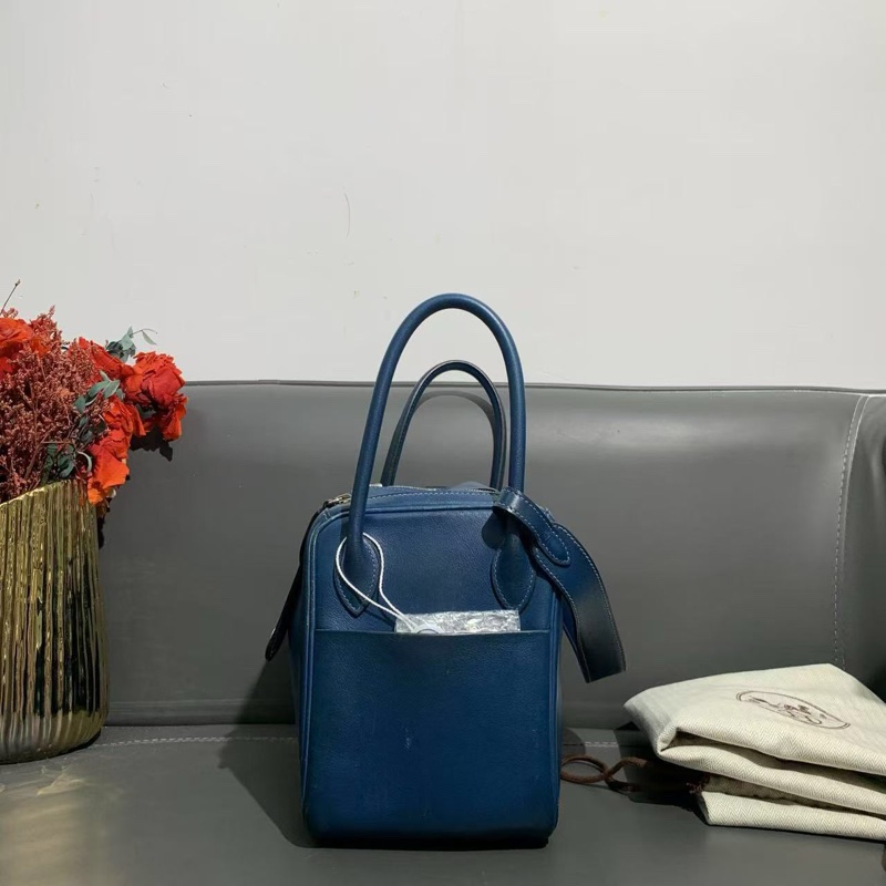 98新Hermes愛馬仕Lindy26寶石藍swift皮銀扣D刻-3