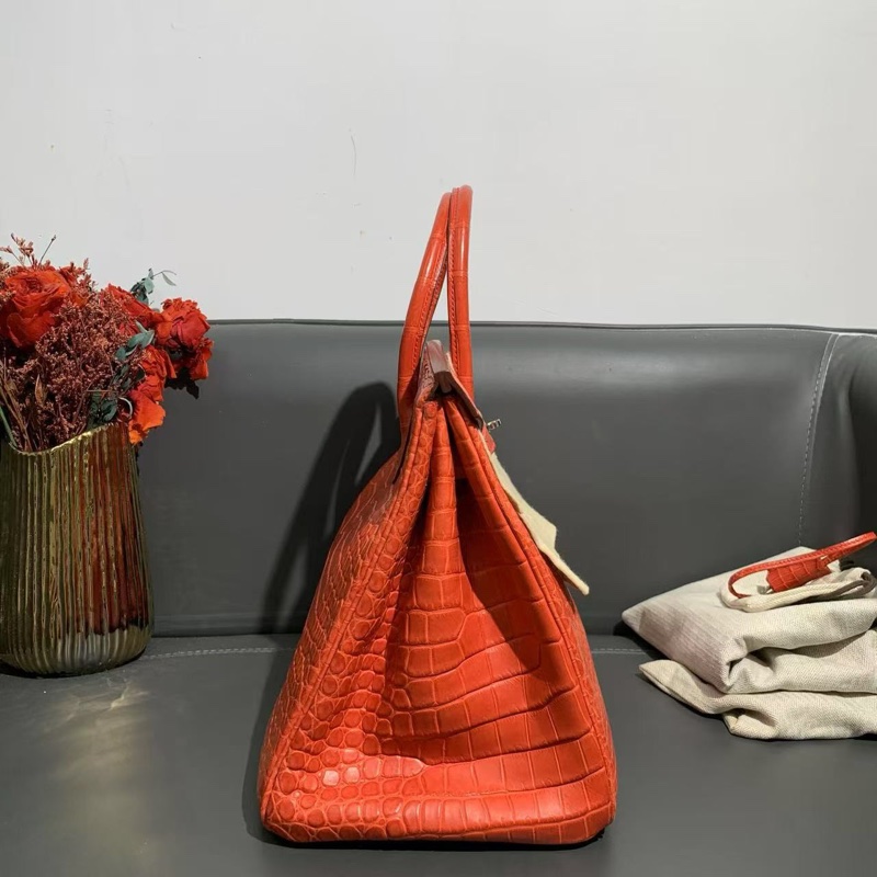 99新Hermes愛馬仕Birkin35杜鵑紅霧面 銀扣N刻 手提包-3