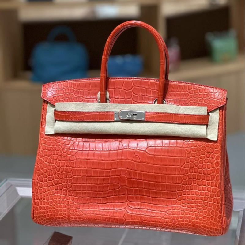 99新Hermes愛馬仕Birkin35杜鵑紅霧面 銀扣N刻 手提包-10
