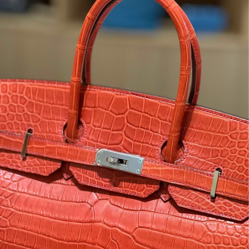 99新Hermes愛馬仕Birkin35杜鵑紅霧面 銀扣N刻 手提包-11