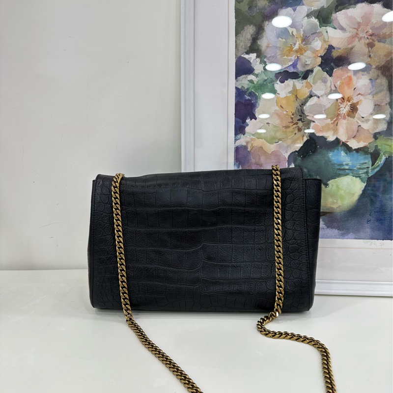 YSL 聖羅蘭Kate 雙面鏈條包 黑金鱷魚紋 中號 99新 23年編碼 有票 尺寸:28*20*6 雙面可用 鱷魚紋+麂皮 宋佳同款-3