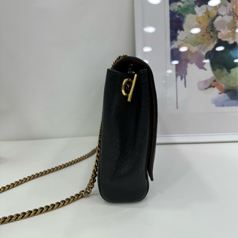 YSL 聖羅蘭Kate 雙面鏈條包 黑金鱷魚紋 中號 99新 23年編碼 有票 尺寸:28*20*6 雙面可用 鱷魚紋+麂皮 宋佳同款-5