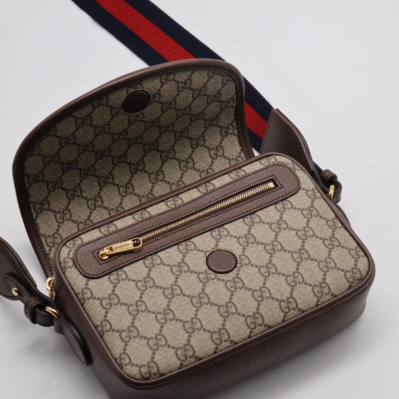GUCCI Ophidia 紅綠織帶郵差包 - 小號烏木-3