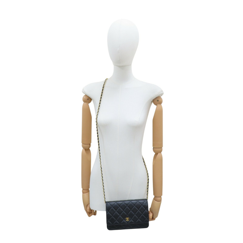 黑色 菱格紋 羊皮 WOC 鍊帶 肩背包 金扣 A33814【CHANEL 香奈兒】 A33814-9