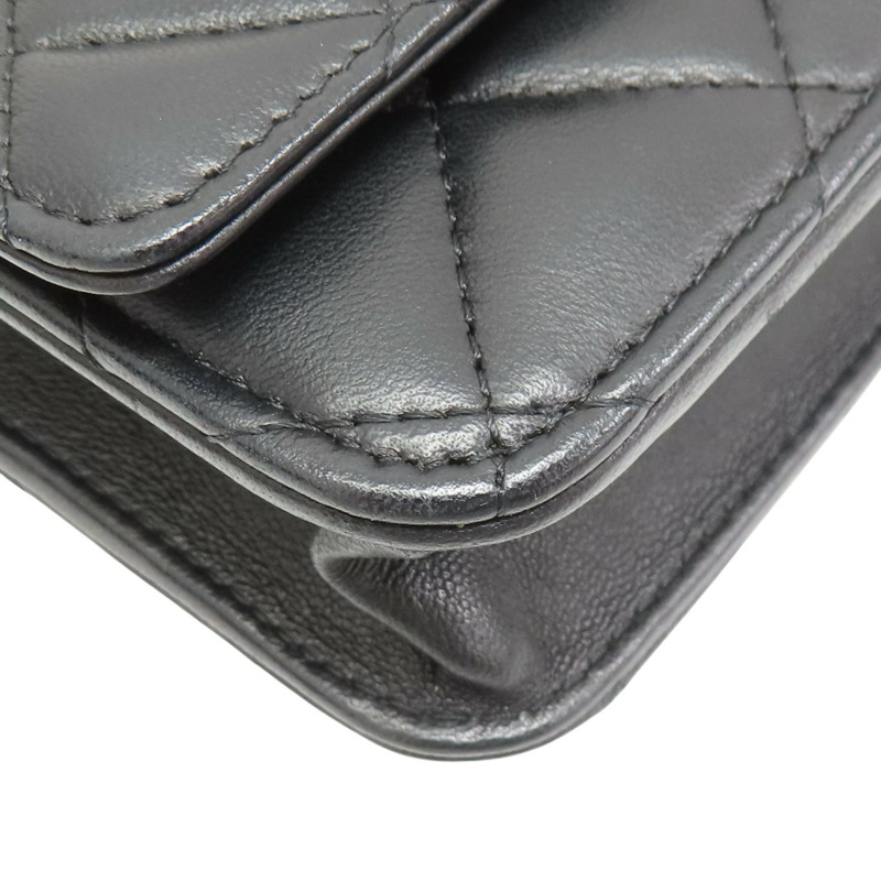 黑色 菱格紋 羊皮 WOC 鍊帶 肩背包 金扣 A33814【CHANEL 香奈兒】 A33814-10