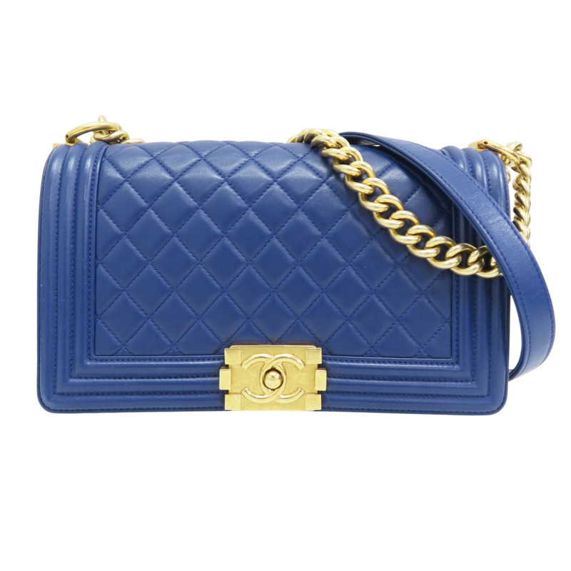 藍色 羊皮 BOY 25 鍊帶 肩背包 金扣【CHANEL 香奈兒】 A67086-0