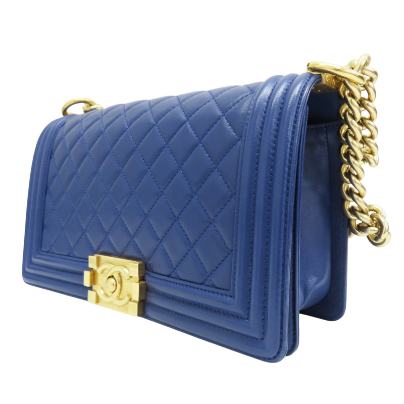 藍色 羊皮 BOY 25 鍊帶 肩背包 金扣【CHANEL 香奈兒】 A67086-2