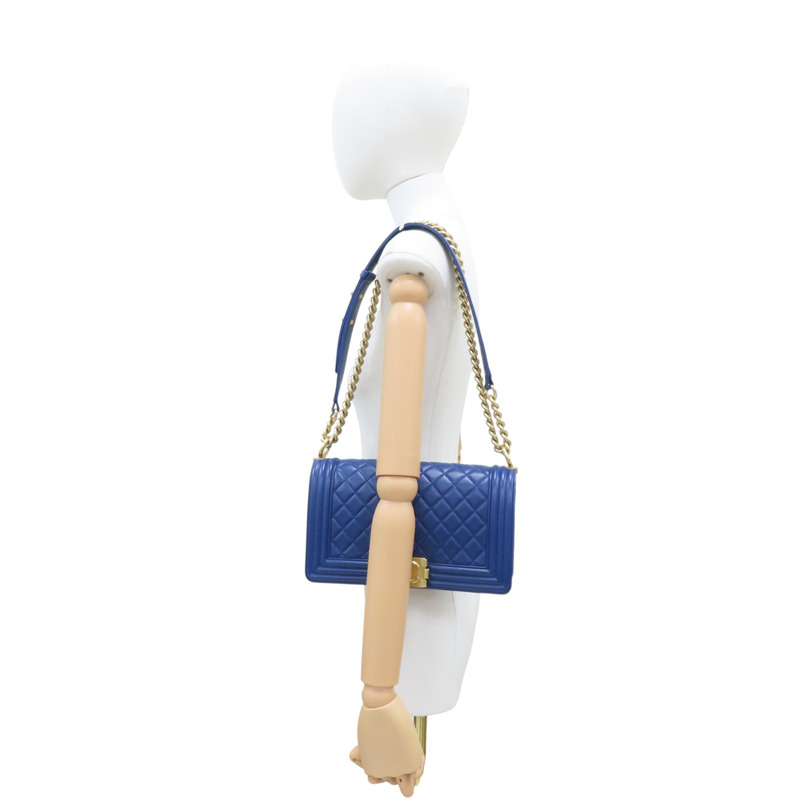 藍色 羊皮 BOY 25 鍊帶 肩背包 金扣【CHANEL 香奈兒】 A67086-8