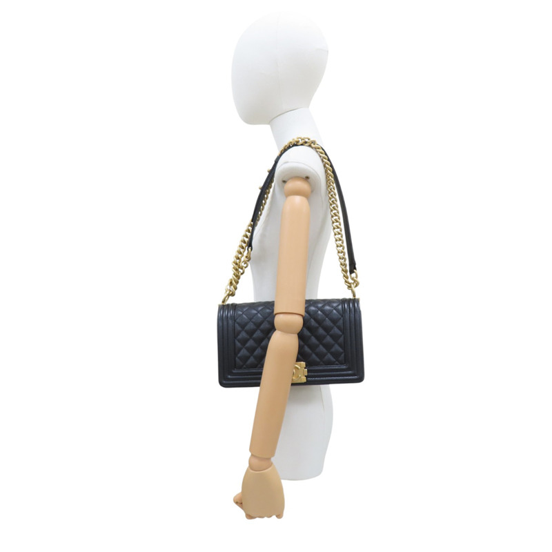 黑色 牛皮 菱格紋 荔枝紋  Boy 25 鍊帶 肩背包 金扣【CHANEL 香奈兒】 A67086-7