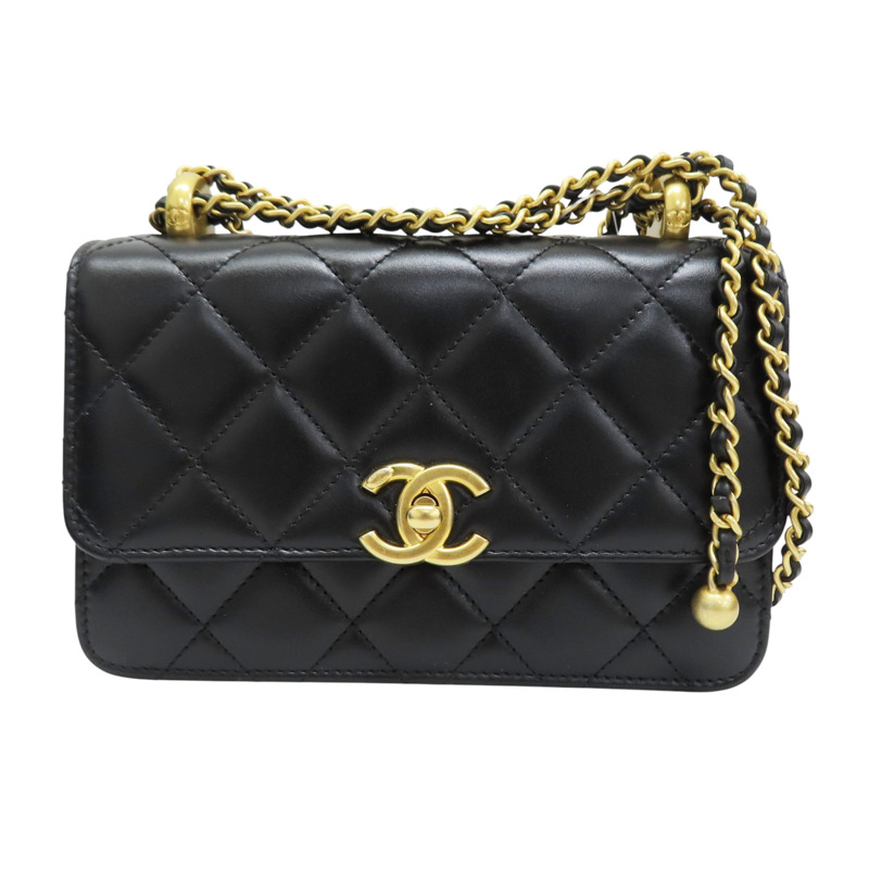 黑色 菱格紋 羊皮 Mini Perfect Fit 鍊帶 肩背包 金扣【CHANEL 香奈兒】 AS2615-0