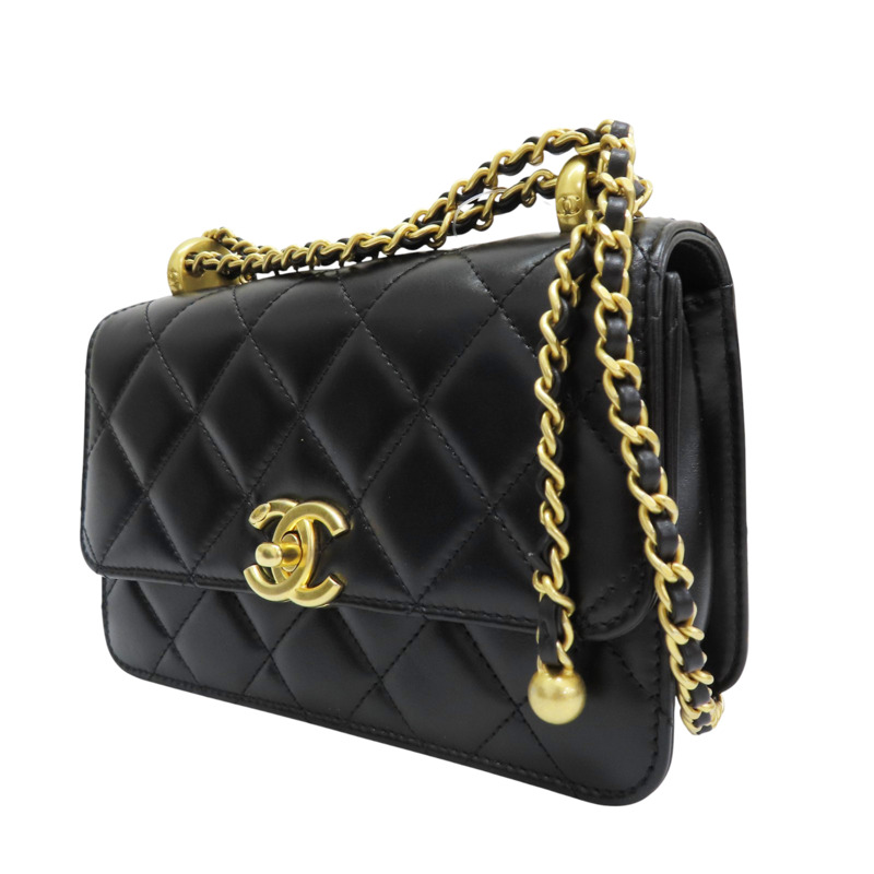 黑色 菱格紋 羊皮 Mini Perfect Fit 鍊帶 肩背包 金扣【CHANEL 香奈兒】 AS2615-2