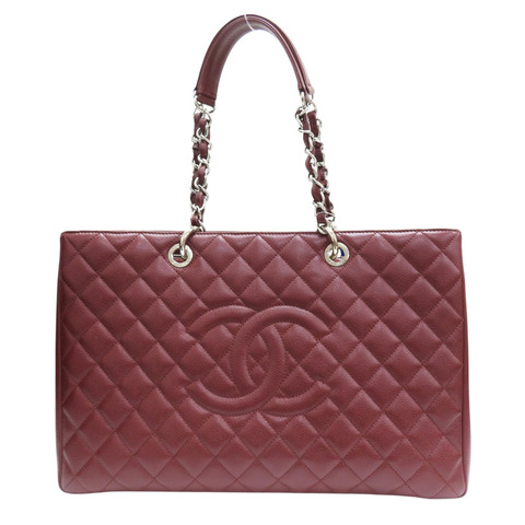 磚紅色 牛皮 菱格紋 荔枝紋 XL Grand Shopping Tote GST 肩背包 銀扣【CHANEL 香奈兒】 A66865