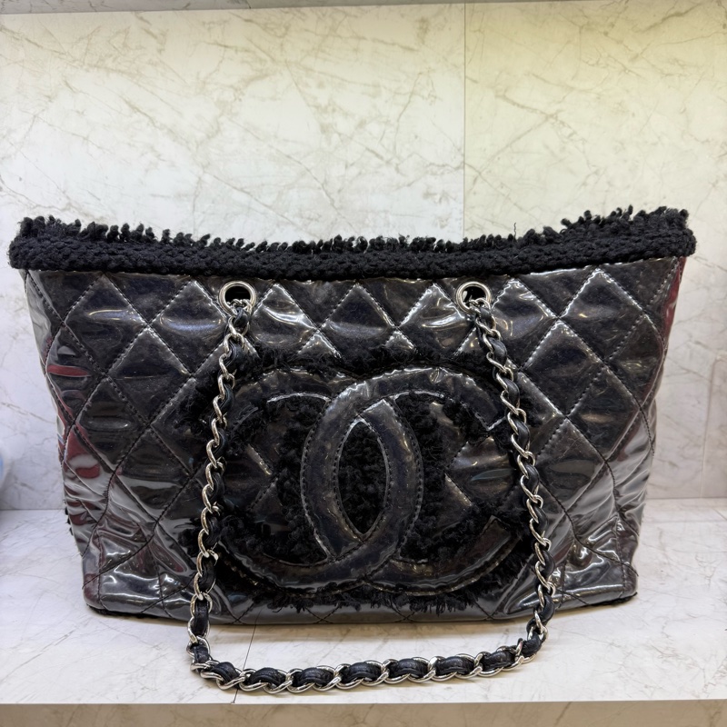 CHANEL毛呢LOGO防水購物袋黑/13-0
