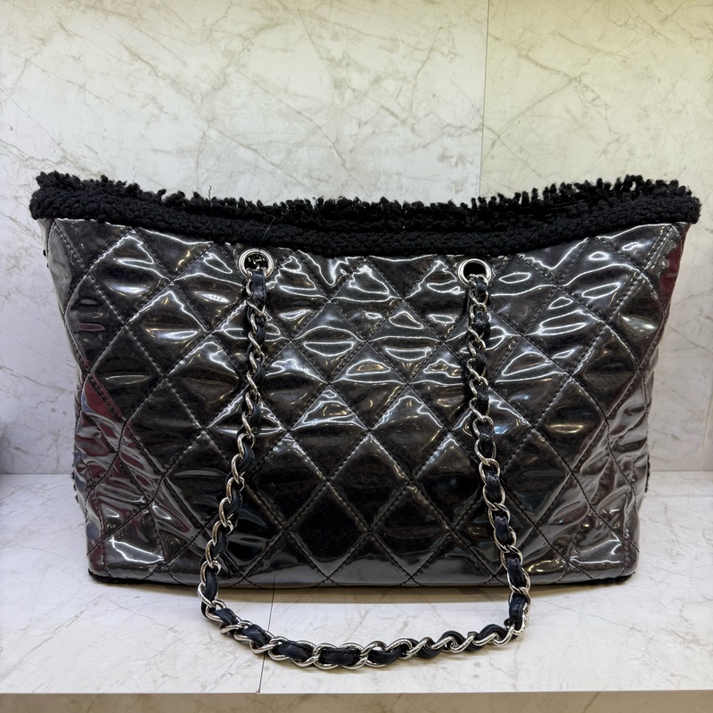 CHANEL毛呢LOGO防水購物袋黑/13-1