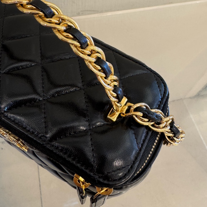 Chanel黑菱格手提粗鏈提把化妝斜背包-14