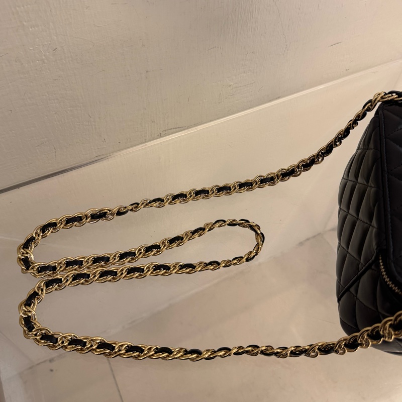 Chanel黑菱格手提粗鏈提把化妝斜背包-25