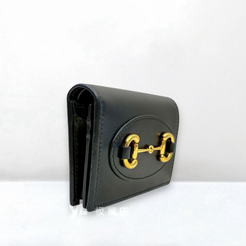 GUCCI Horsebit馬銜扣黑牛皮對開短夾621887-3