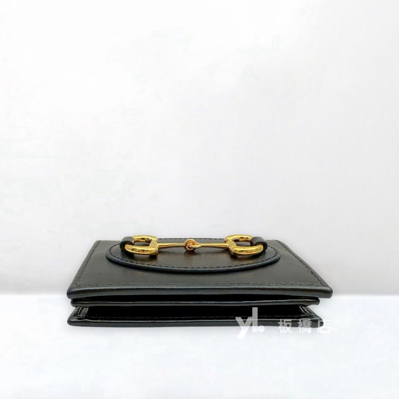 GUCCI Horsebit馬銜扣黑牛皮對開短夾621887-5