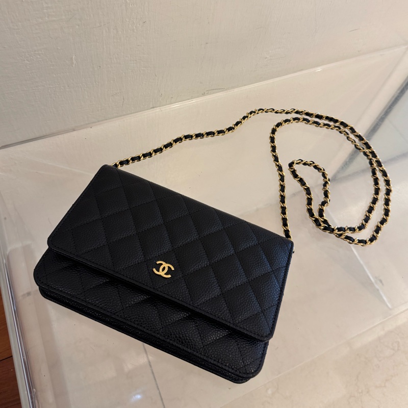 Chanel黑荔枝金雙C WOC-0