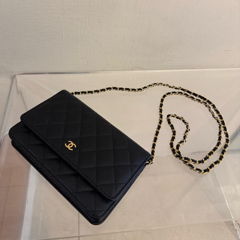 Chanel黑荔枝金雙C WOC-1