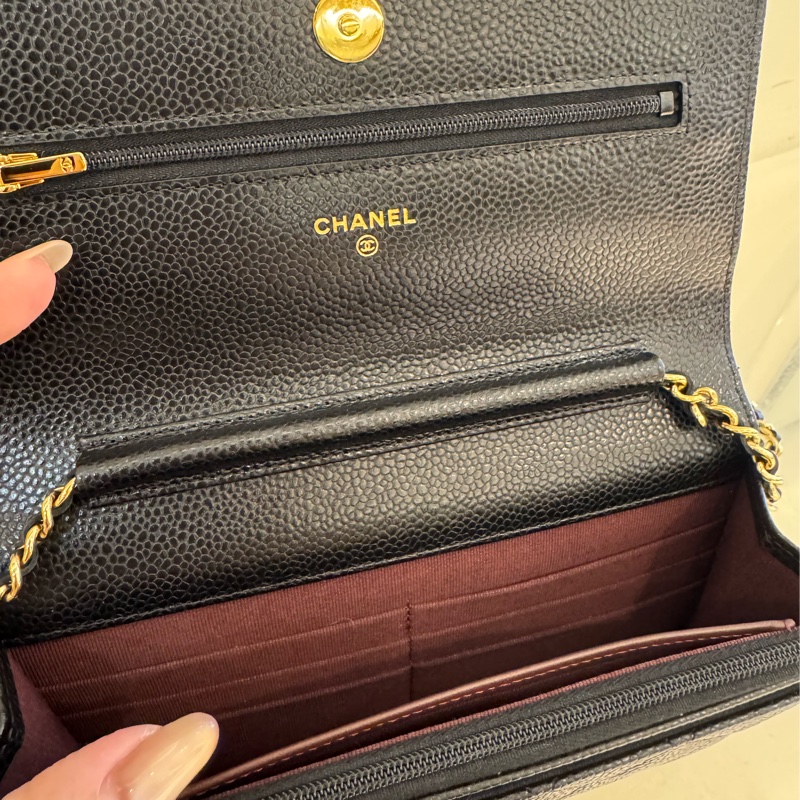 Chanel黑荔枝金雙C WOC-24